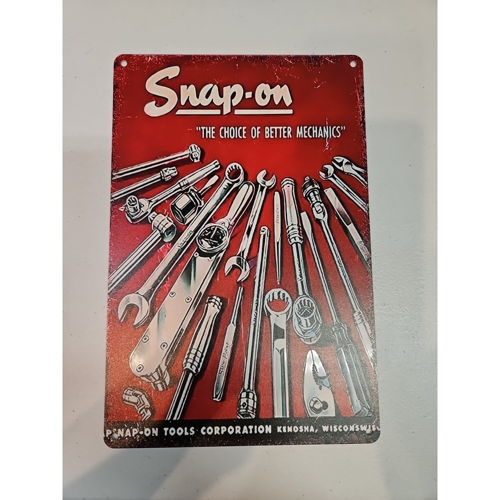 Snap-on Red Vintage Tool Wall Sign - Metal Garage Decor
